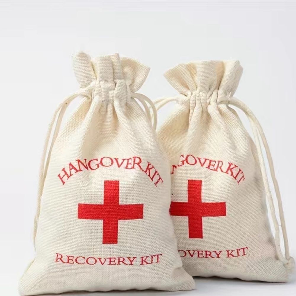 HANGOVER KIT - Linen Wedding or Party Favors. Set of 6. NWT